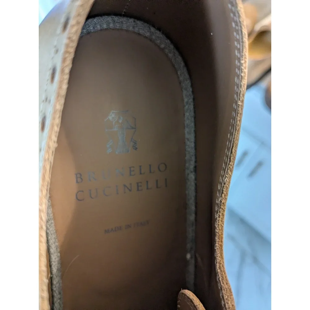 Brunello Cucinelli Tan Leather Wingtip Brogue Oxford Dress Shoes Mens 44/11‎